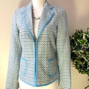 Women’s Jacket, Together, Size: 4, Color: Off-white/various blues, Front-Pockets